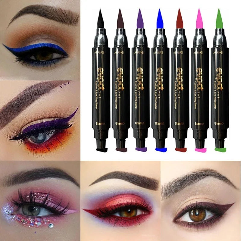 2-in-1 Liquid Glitter Eyeliner Stamp - Fast Dry Eye Liner Pencil in 7 Colors | Black, Red, Green, Blue, Brown