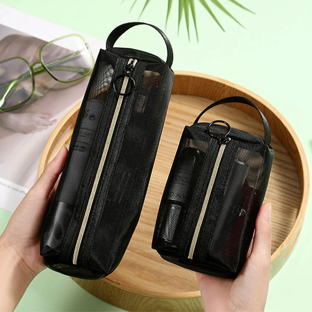 1/3pcs Mesh Clear Cosmetic Bags - Small & Large Black Makeup Bag, Portable Travel Toiletry Organizer