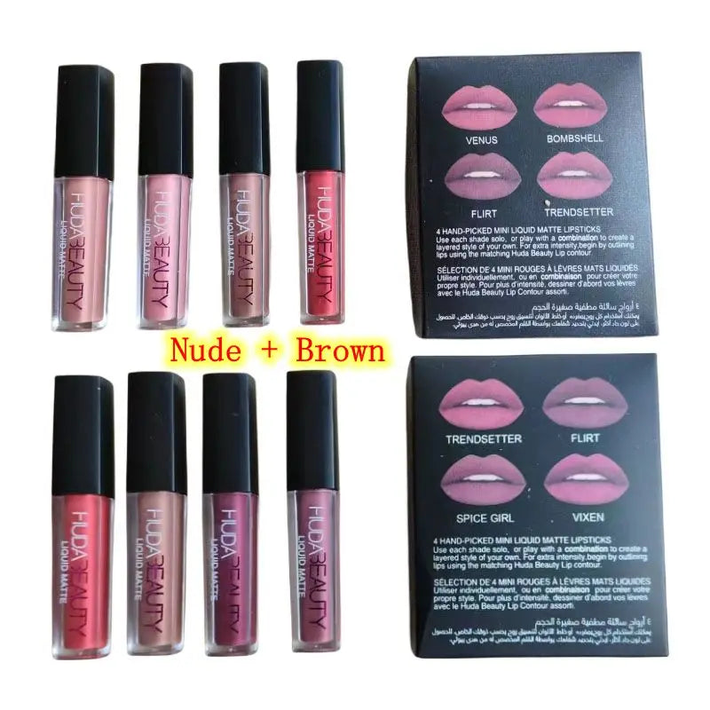 4pcs Lipstick Set Matte Lip Gloss Waterproof Lip Glaze Tint Non-stick Non-Fading Lips Huda Lip Makeup Cosmetic Lip Care
