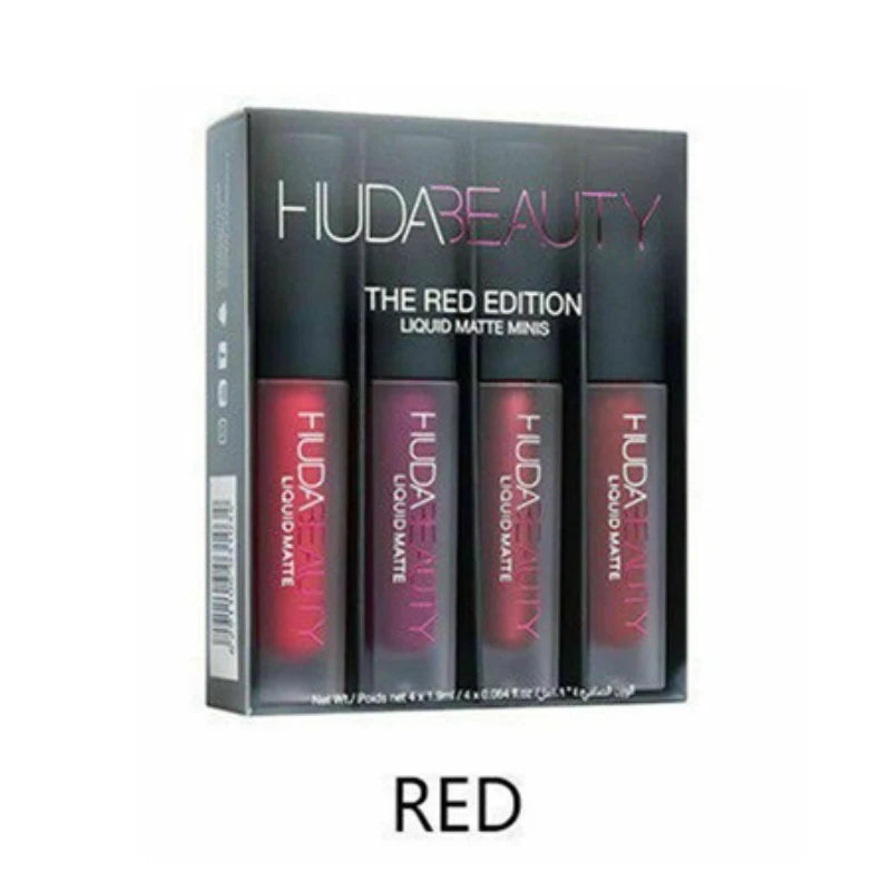 4pcs Lipstick Set Matte Lip Gloss Waterproof Lip Glaze Tint Non-stick Non-Fading Lips Huda Lip Makeup Cosmetic Lip Care