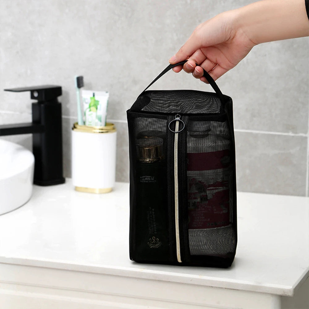 1/3pcs Mesh Clear Cosmetic Bags - Small & Large Black Makeup Bag, Portable Travel Toiletry Organizer