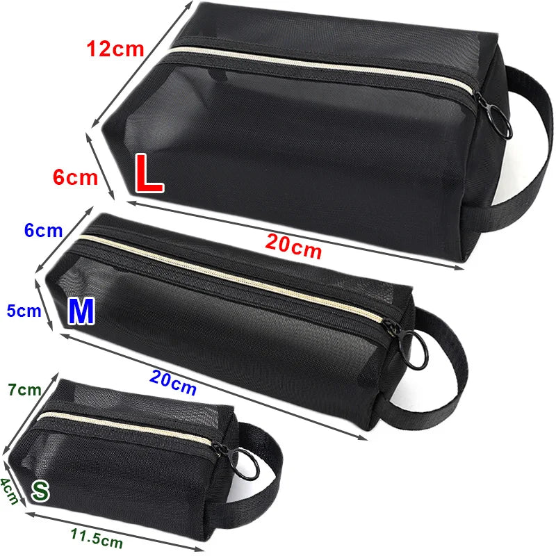 1/3pcs Mesh Clear Cosmetic Bags - Small & Large Black Makeup Bag, Portable Travel Toiletry Organizer