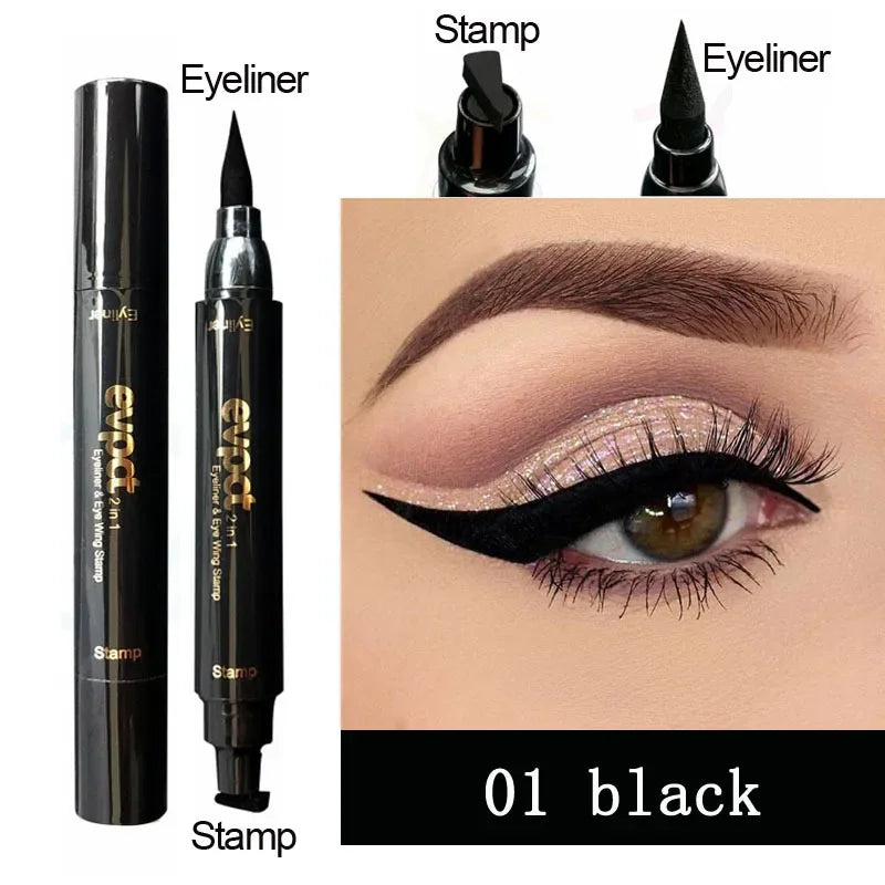 2-in-1 Liquid Glitter Eyeliner Stamp - Fast Dry Eye Liner Pencil in 7 Colors | Black, Red, Green, Blue, Brown