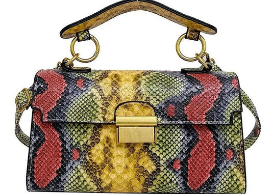 - Women’S Leather Snakeskin Printed Purse Small Square Handbags for Ladies Shoulder Messenger Bags Clutch Purse Evening Bags Designer Handbags
