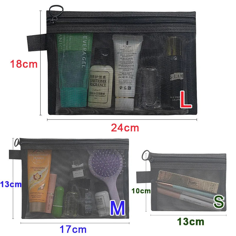 1/3pcs Mesh Clear Cosmetic Bags - Small & Large Black Makeup Bag, Portable Travel Toiletry Organizer