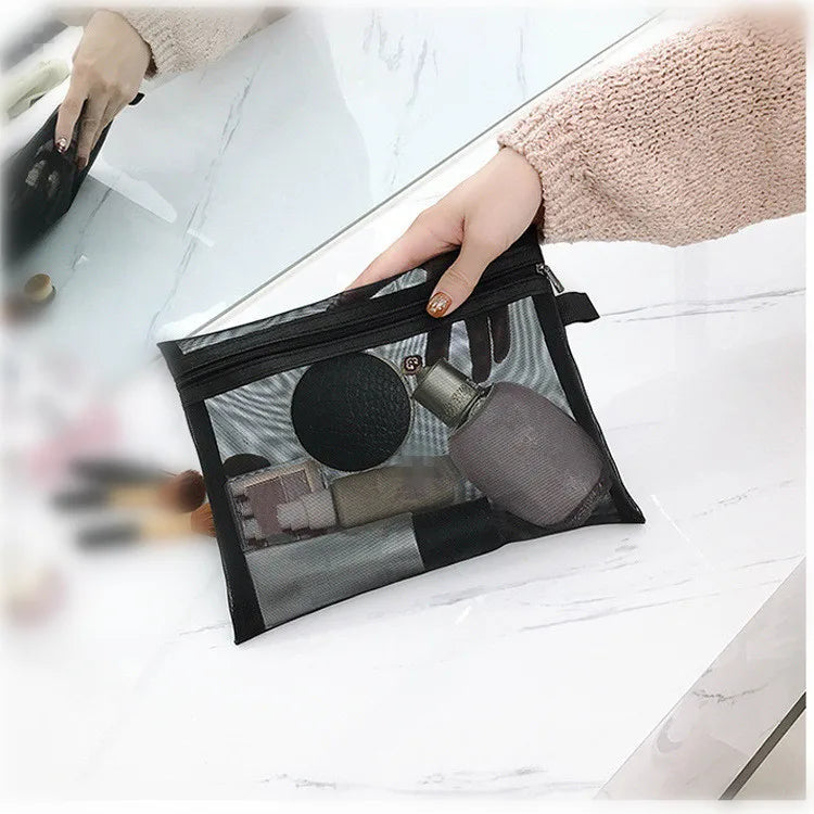 1/3pcs Mesh Clear Cosmetic Bags - Small & Large Black Makeup Bag, Portable Travel Toiletry Organizer