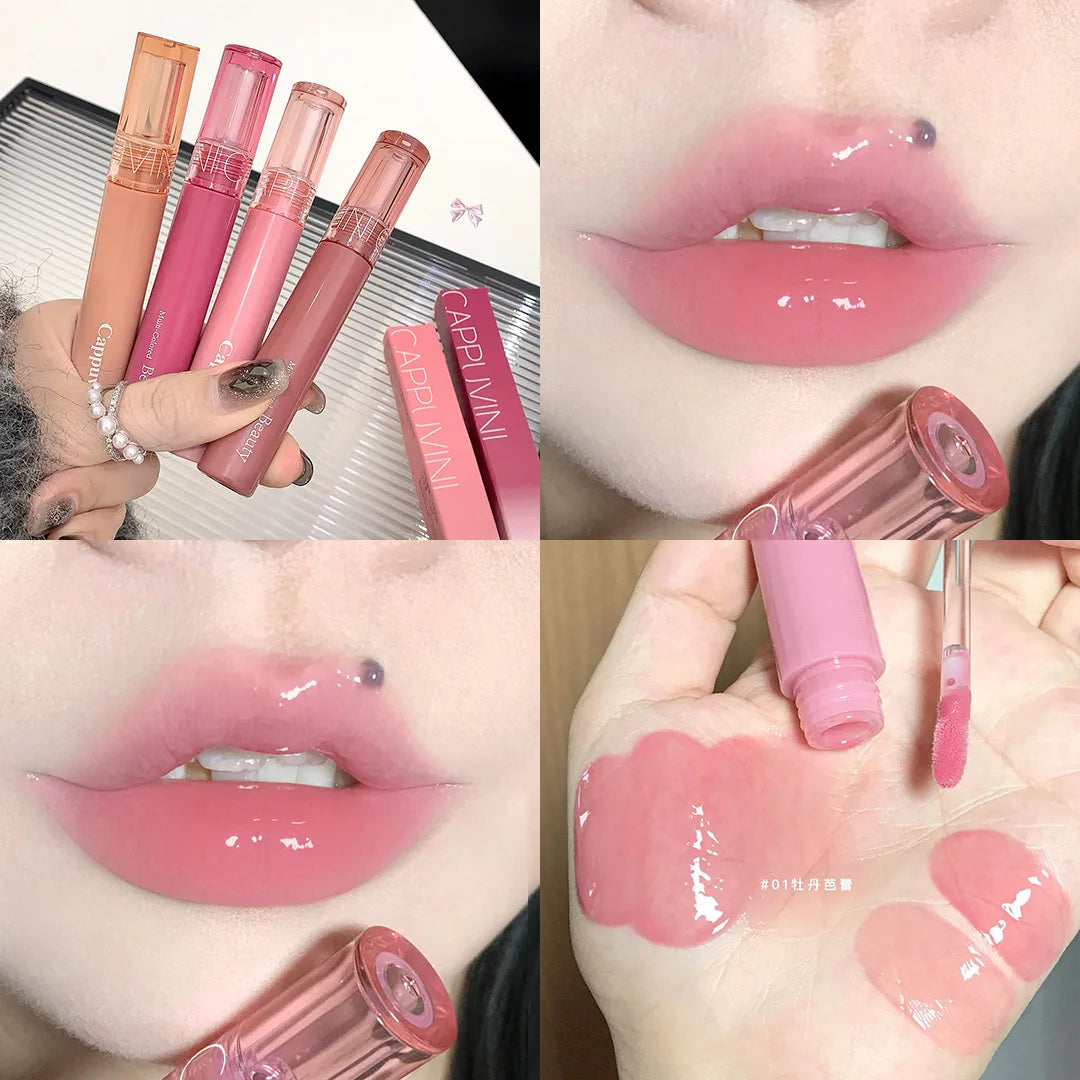 Cappuvini 6 Color Juice Jelly Lip Gloss Long Lasting Moisturizer Water Light Lipstick Mirror Gloss Lipstick Affordable Makeup
