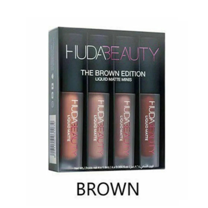 4pcs Lipstick Moisturizing Balm Set Matte Lip Gloss Lip Glaze Tint Non-stick Non-Fading Lips Huda Lip Makeup Cosmetic Lip Care