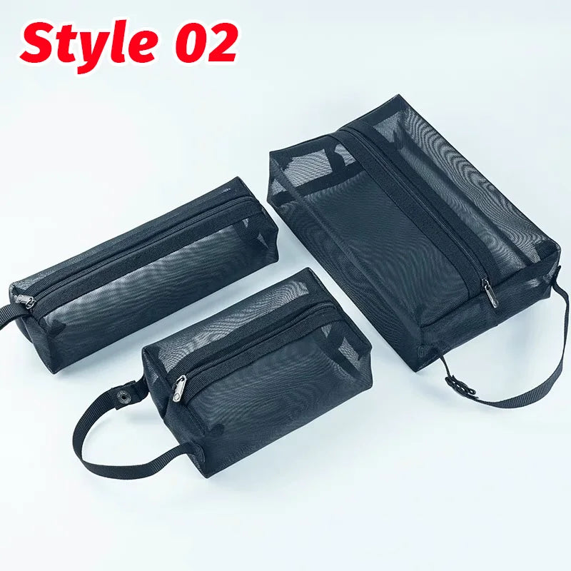 1/3pcs Mesh Clear Cosmetic Bags - Small & Large Black Makeup Bag, Portable Travel Toiletry Organizer
