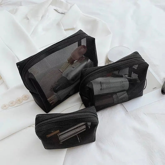 1/3pcs Mesh Clear Cosmetic Bags - Small & Large Black Makeup Bag, Portable Travel Toiletry Organizer
