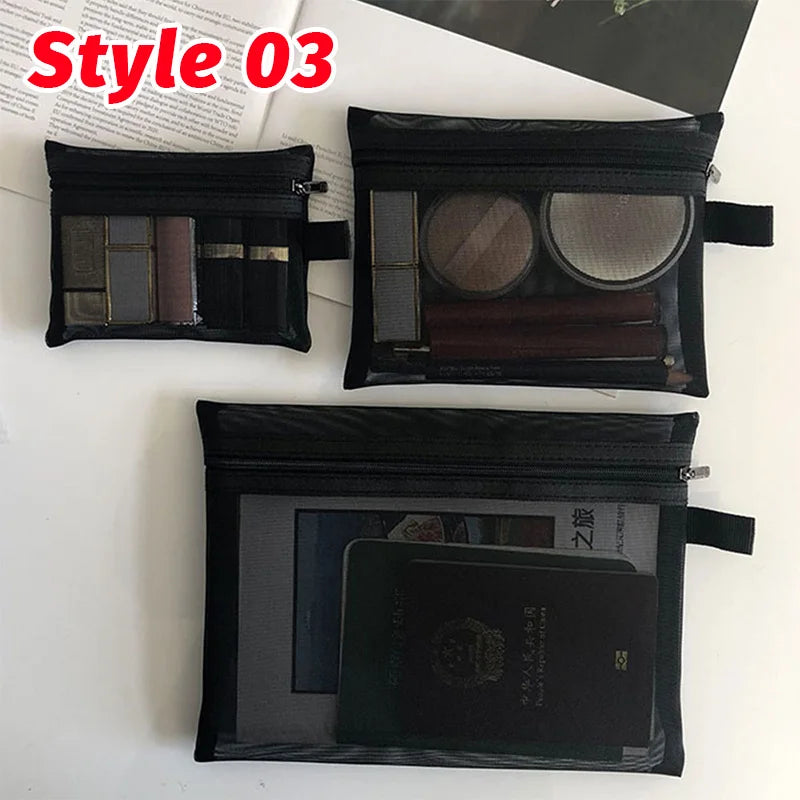 1/3pcs Mesh Clear Cosmetic Bags - Small & Large Black Makeup Bag, Portable Travel Toiletry Organizer