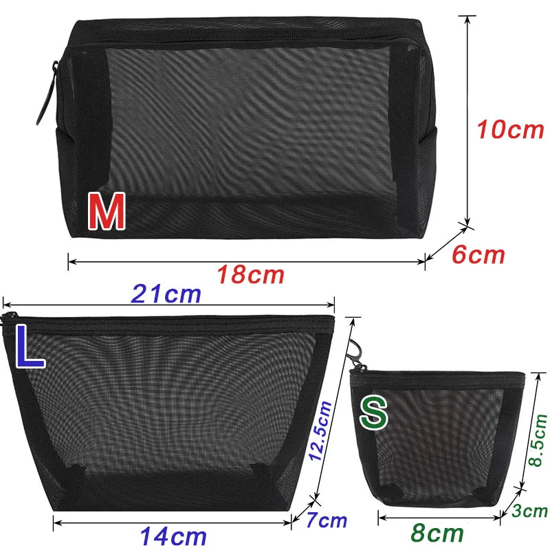 1/3pcs Mesh Clear Cosmetic Bags - Small & Large Black Makeup Bag, Portable Travel Toiletry Organizer