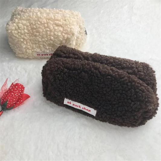 Plush Cosmetic Bag for Women & Girls - Large Capacity Cute Stationery Makeup Organizer
