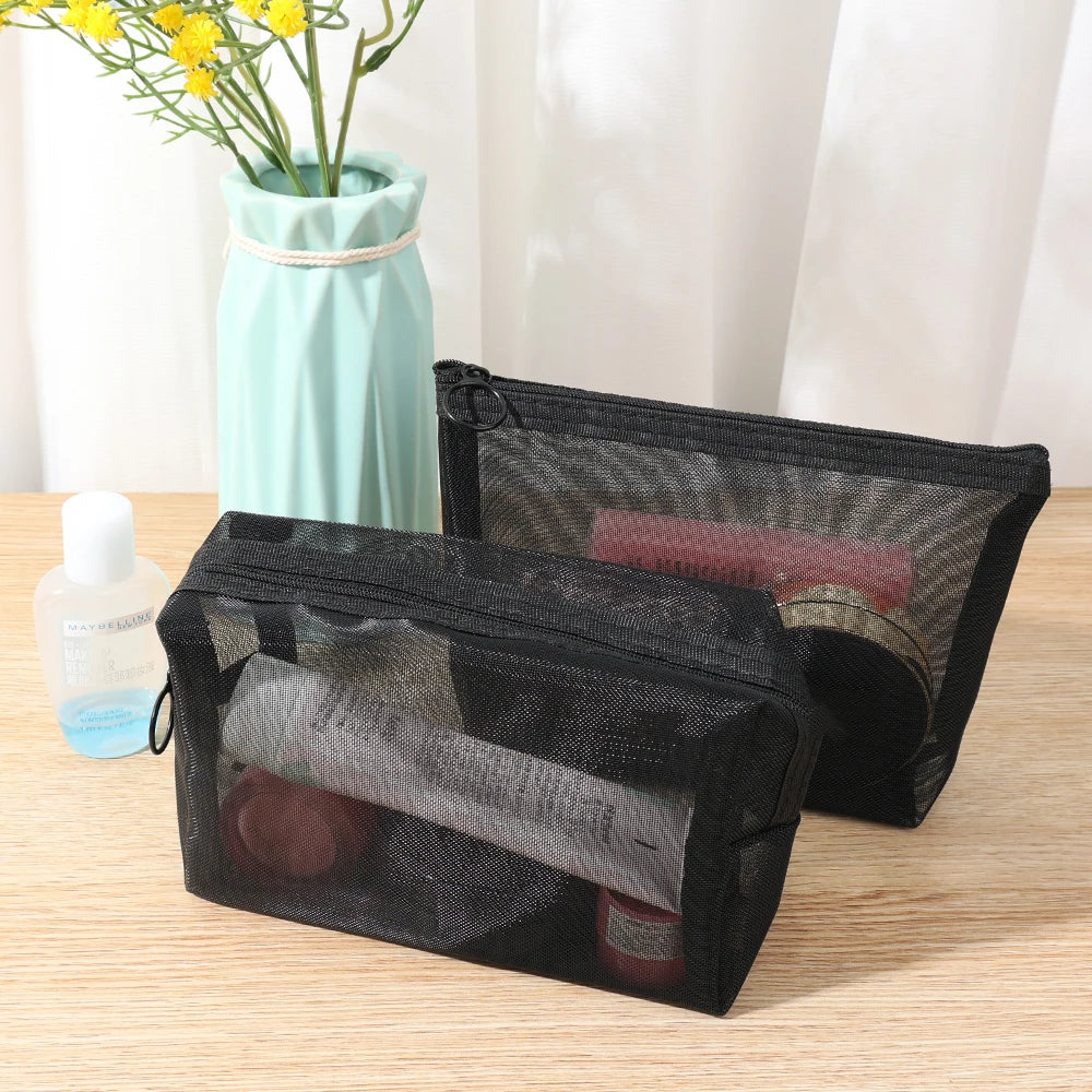 1/3pcs Mesh Clear Cosmetic Bags - Small & Large Black Makeup Bag, Portable Travel Toiletry Organizer