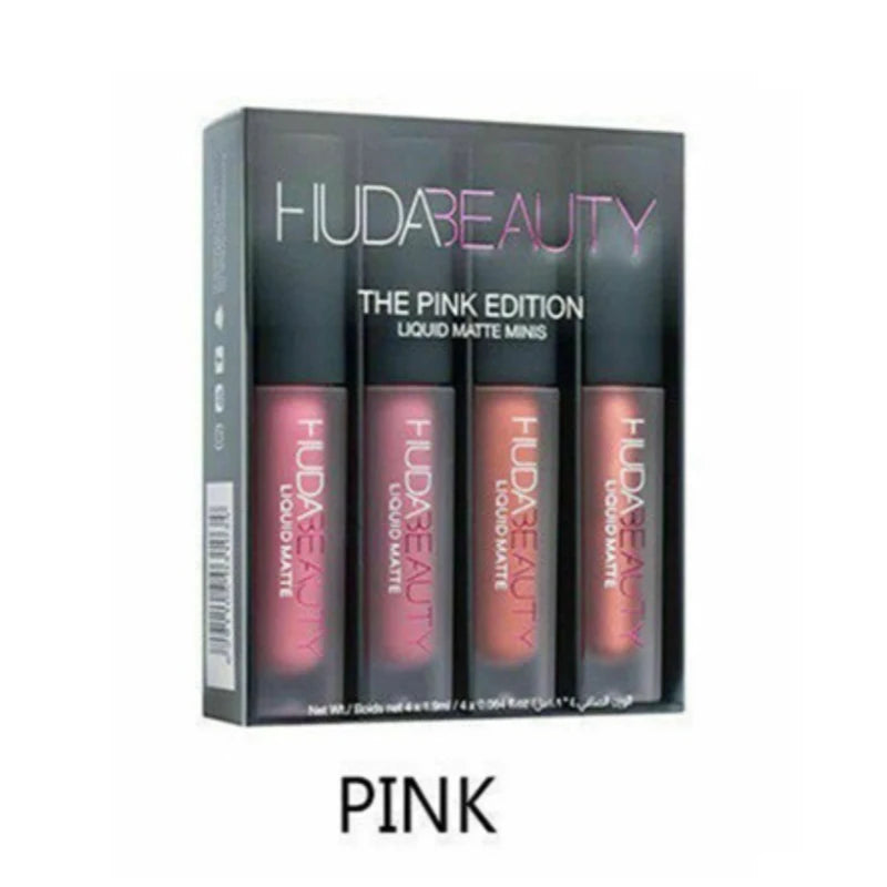 4pcs Lipstick Set Matte Lip Gloss Waterproof Lip Glaze Tint Non-stick Non-Fading Lips Huda Lip Makeup Cosmetic Lip Care