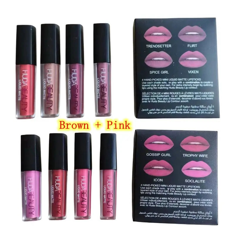 4pcs Lipstick Set Matte Lip Gloss Waterproof Lip Glaze Tint Non-stick Non-Fading Lips Huda Lip Makeup Cosmetic Lip Care