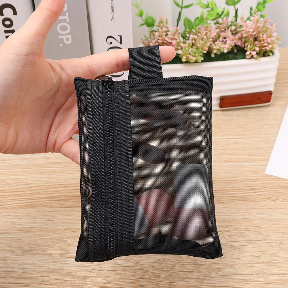 1/3pcs Mesh Clear Cosmetic Bags - Small & Large Black Makeup Bag, Portable Travel Toiletry Organizer