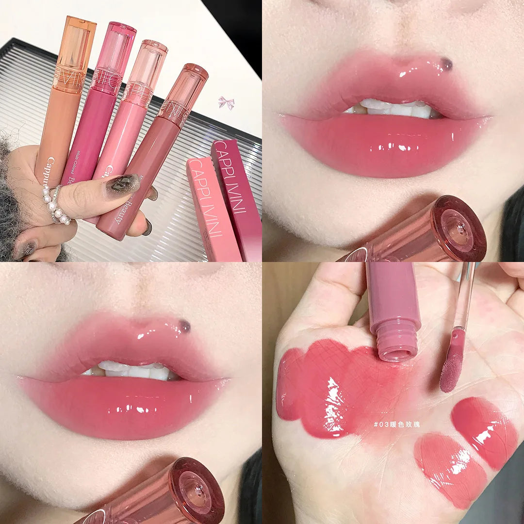 Cappuvini 6 Color Juice Jelly Lip Gloss Long Lasting Moisturizer Water Light Lipstick Mirror Gloss Lipstick Affordable Makeup