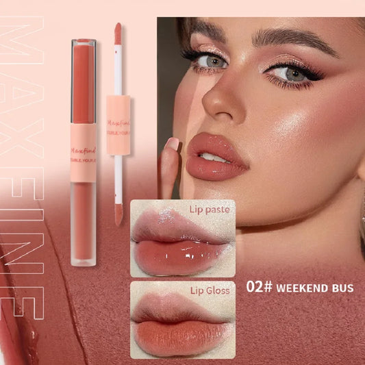 Double Headed Waterproof Lip Gloss - Moisturizing Matte & Velvet Finish | Durable Mirror Cosmetics